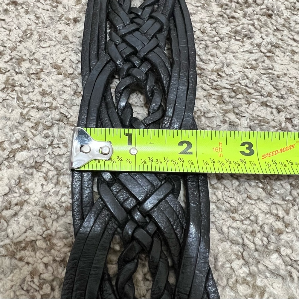 Chico’s Wide Braided Black Leather Belt w/ Large Silver & Brass Metal Buckle S/M - Picture 14 of 15